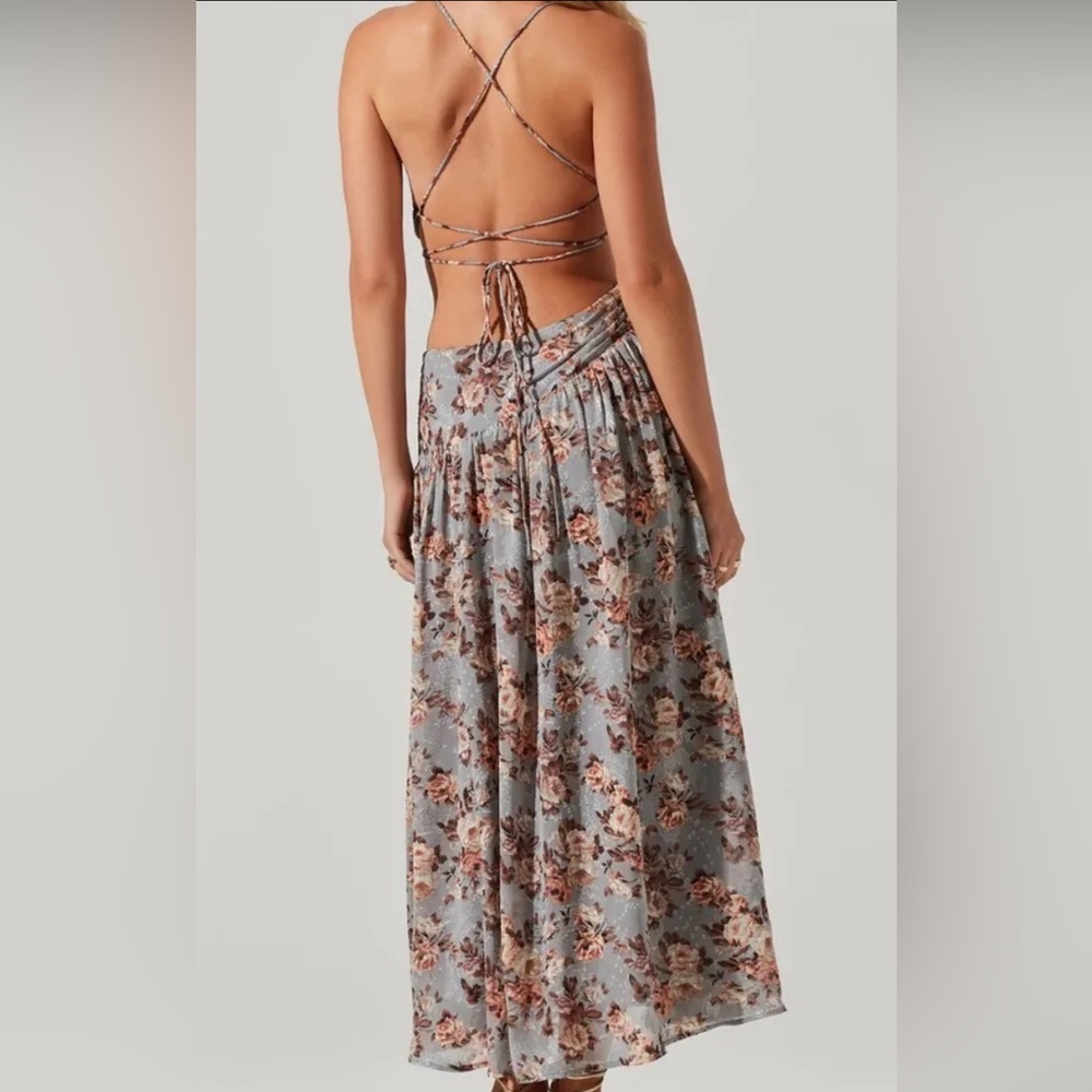 ASTR the Label Floral Blue Burnout Side Cut Out Midi Dress Size Large NEW - Picture 2 of 12